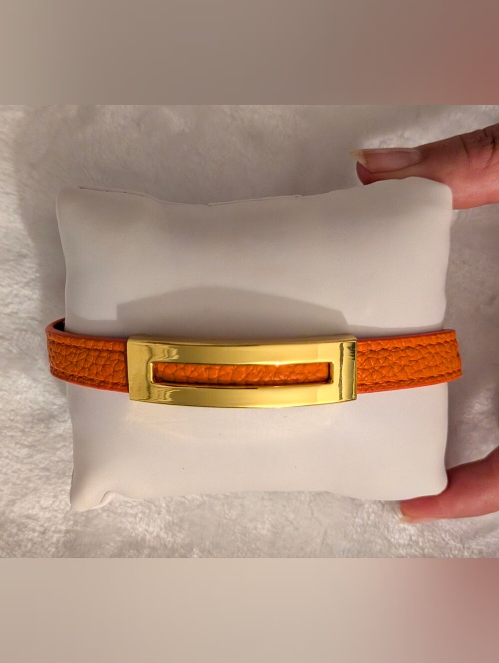 Orange & Gold-Tone Adjustable Bracelet – Stainless Steel Details
